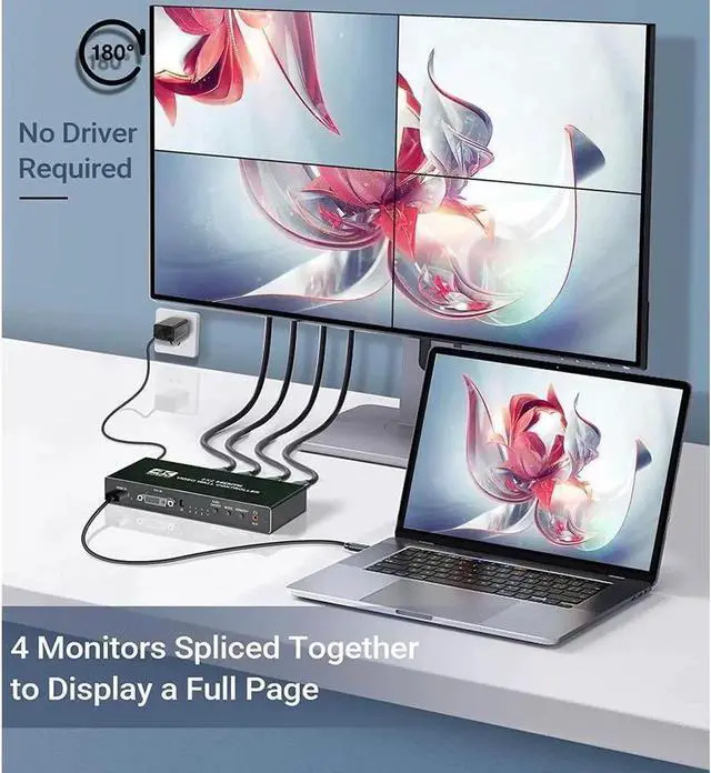 Alt view image 2 of 7 - 2x2 HDMI Video Wall Controller, 4Kx2K HD Seamless Splicing Professional Processor with HDMI+DVI+RS232 Input, 4 Way HDMI & SPDIF Output 180 Degree Rotate TV Wall Display 2x2, 1x2,1x3,1x4,2x1,3x1,4x1