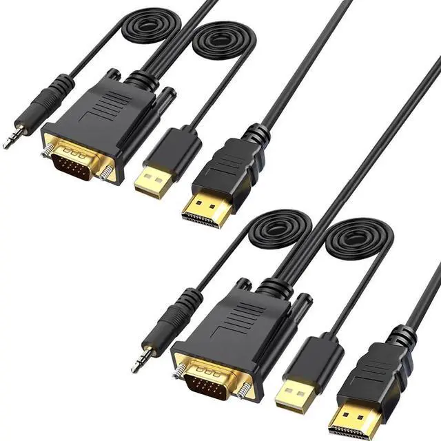Main image of JAENFONG VGA to HDMI Cable 6FT/2 Pack with USB Power and Audio, 1080P@60Hz PC VGA Source Output to TV/Monitor with HDMI Connector, Male to Male for Computer Desktop Laptop Monitor Projector