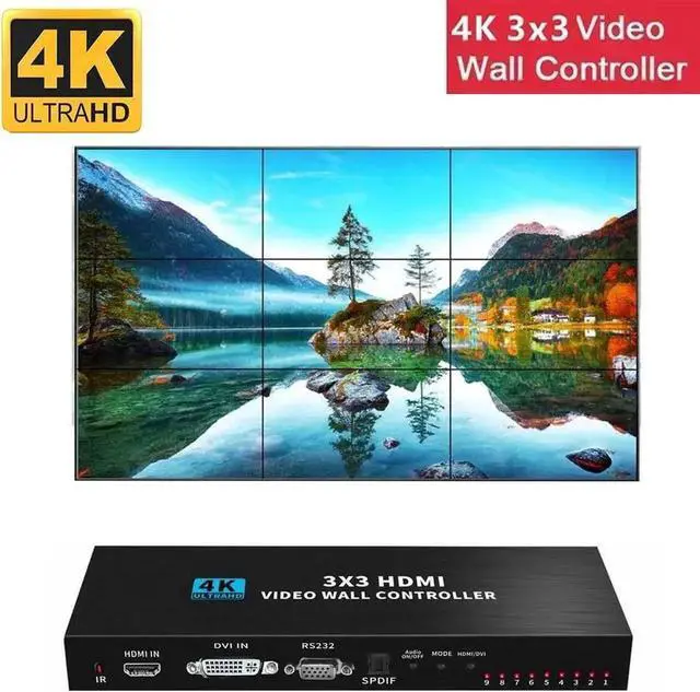 Main image of 3x3 Video Wall Controller, Nine-Screen Splicing 1080P high Definition Image Video Wall Controller, Support for Splicing 1x1,1x2, 1x3, 1x4, 2x1, 2x2, 2x3, 2x4, 3x1, 3x2, 3x3, 4x1, 4x2