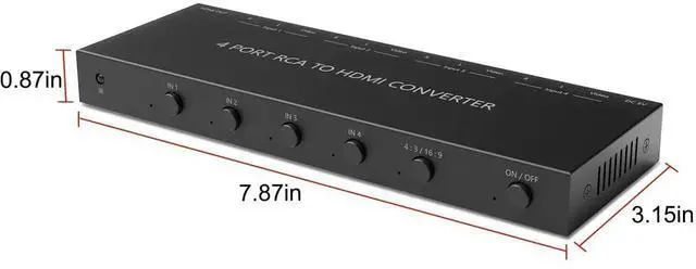 Alt view image 6 of 6 - 4 Port RCA to HDMI Converter 1080P/720P RCA Composite CVBS AV Switch to HDMI Converter Adapter Support 4:3/16:9 Switch, for Sega Xbox PS1 PS2 PS3 N64 NGC SNES WII VHS VCR Camera DVD(With Remote
