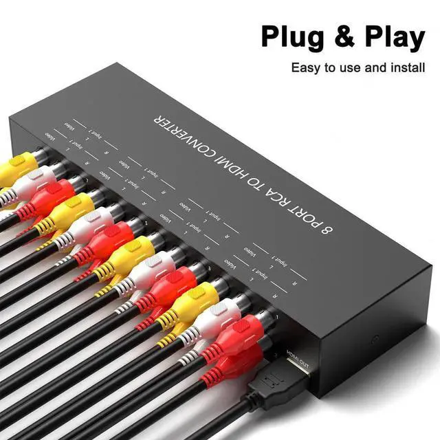 Alt view image 2 of 7 - 8 Port RCA to HDMI Converter 1080P/720P RCA Composite CVBS AV Switch to HDMI Converter Adapter Support 4:3/16:9 Switch, for Sega Xbox PS1 PS2 PS3 N64 NGC SNES WII VHS VCR Camera DVD(With Remote