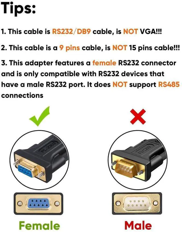 Alt view image 7 of 7 - JAENFONG USB to RS232 Adapter with PL2303 Chipset, 6.6ft USB 2.0 Male to RS232 Female DB9 Serial Converter Cable for Cashier Register, Modem, Scanner, Digital Cameras, CNC,Black
