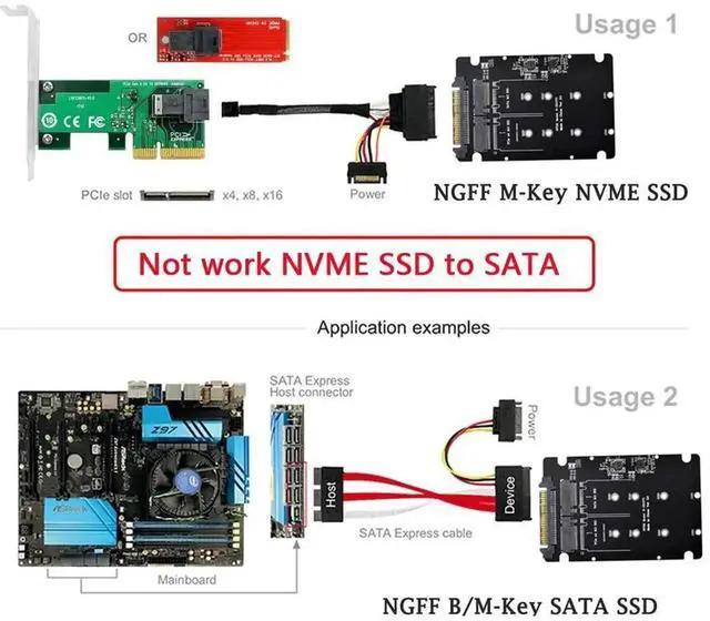 Alt view image 5 of 7 - JAENFONG SFF-8639 NVME U.2 to Combo NGFF M.2 M-Key SATA PCIe SSD Adapter for Mainboard Replace SSD 750 p3600 p3700