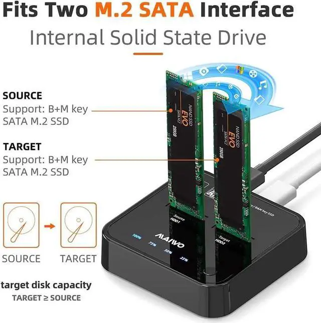 Alt view image 2 of 6 - [New Upgraded] 2 Bay m.2 SATA Docking Station, Tool-Free Type C to SATA SSD External Hard Drive Enclosure for B + M Key,Support Offline Clone duplicator and one- Key System Disk Copy Function. (5Gbps)