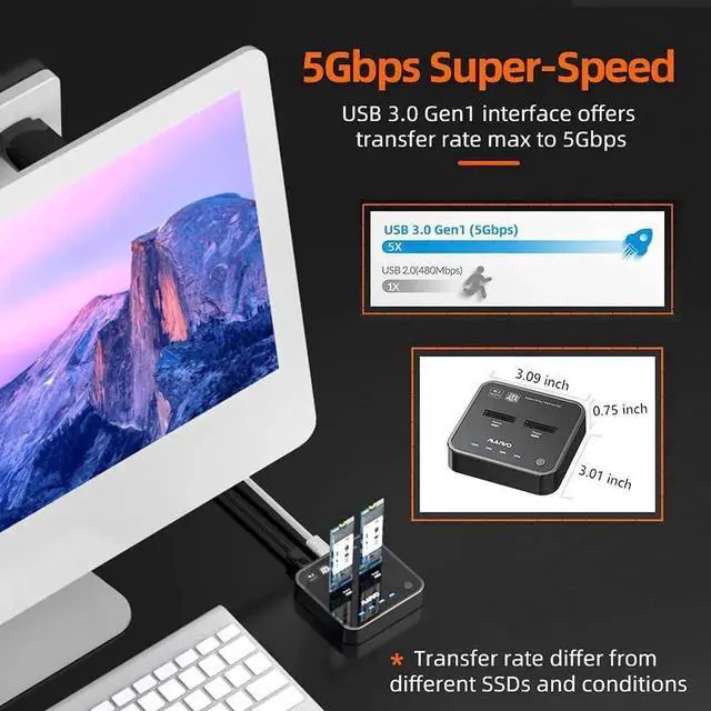 Alt view image 6 of 6 - [New Upgraded] 2 Bay m.2 SATA Docking Station, Tool-Free Type C to SATA SSD External Hard Drive Enclosure for B + M Key,Support Offline Clone duplicator and one- Key System Disk Copy Function. (5Gbps)