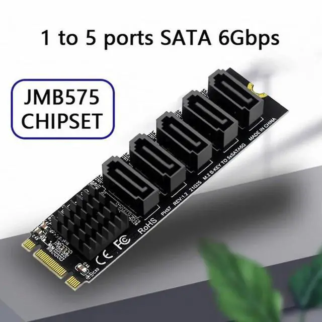Alt view image 3 of 7 - JAENFONG Adapter NGFF Key B+M to SATA 3.0 6Gbps 5 Ports Adapter Converter PM Multi Port Select JMB575 2280