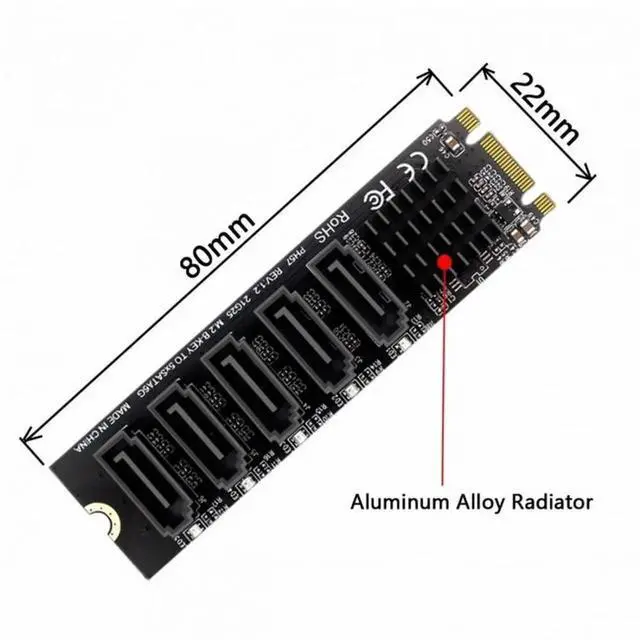 Alt view image 7 of 7 - JAENFONG Adapter NGFF Key B+M to SATA 3.0 6Gbps 5 Ports Adapter Converter PM Multi Port Select JMB575 2280