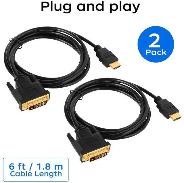 Alt view image 2 of 7 - HDMI A to DVI Adapter Cable 6ft, 2 Pack Bi-Directional 1080P HDMI to DVI-D Cable Male to Male, High-Speed Gold-Plated for Raspberry Pi, Roku, X-Box One, PS3/4/5, Graphics Card