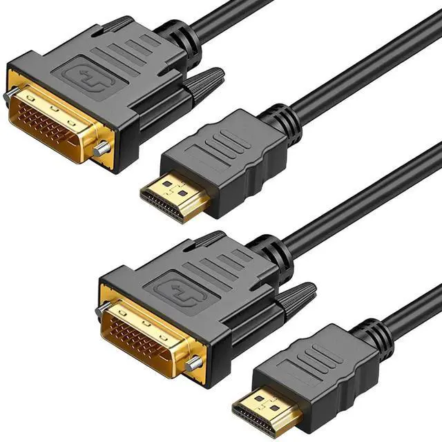 Main image of HDMI A to DVI Adapter Cable 6ft, 2 Pack Bi-Directional 1080P HDMI to DVI-D Cable Male to Male, High-Speed Gold-Plated for Raspberry Pi, Roku, X-Box One, PS3/4/5, Graphics Card