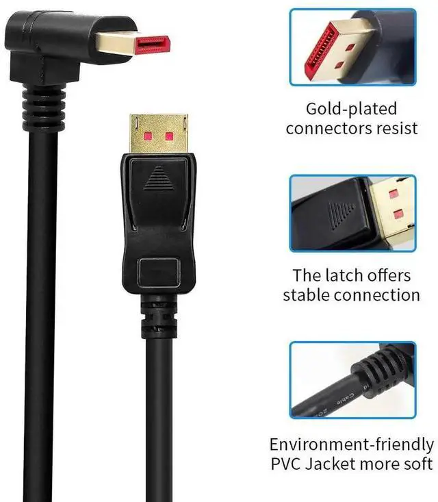 Alt view image 7 of 7 - Right Angle Displayport 1.4 Cable, Male to Male Corner DP 1.4 Cable Support 8K/60Hz, 4K@144Hz for DP Interface. 6FT/1.8M