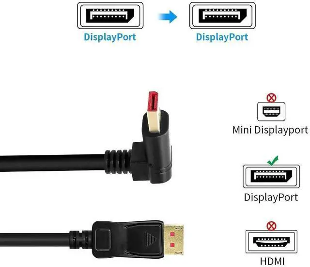 Alt view image 5 of 7 - Right Angle Displayport 1.4 Cable, Male to Male Corner DP 1.4 Cable Support 8K/60Hz, 4K@144Hz for DP Interface. 6FT/1.8M