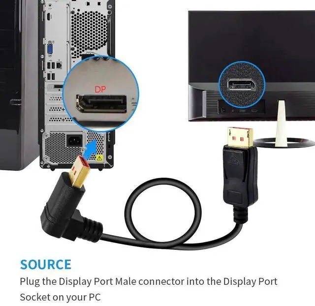 Alt view image 4 of 7 - Right Angle Displayport 1.4 Cable, Male to Male Corner DP 1.4 Cable Support 8K/60Hz, 4K@144Hz for DP Interface. 6FT/1.8M