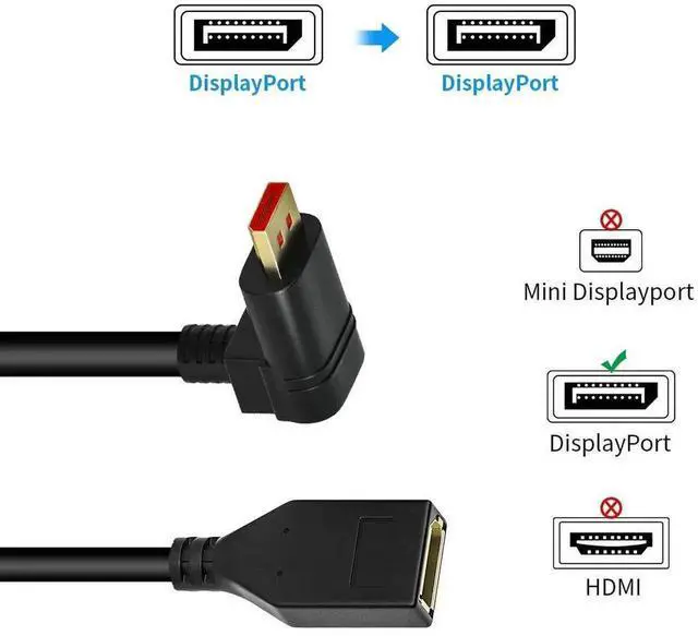 Alt view image 4 of 7 - 8K@60Hz 90 Degree Displayport 1.4 Extension Cable, Male to Female Right Angle DP 1.4 Cord Support 8k@60Hz, 4K@144hz 0.3M/1FT