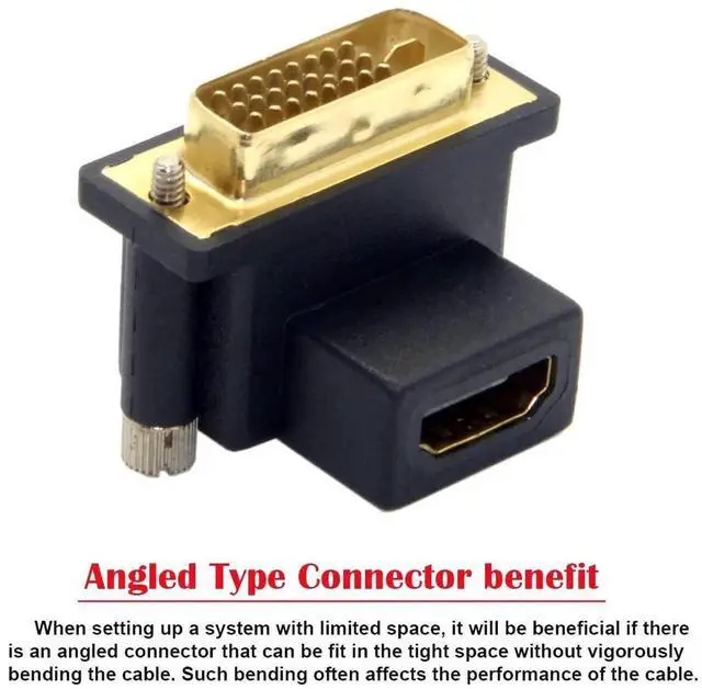 Alt view image 5 of 7 - DVI Male to HDMI Female Adapter 90 Degree Up Angled 4K 1080P for Computer HDTV Graphics Card