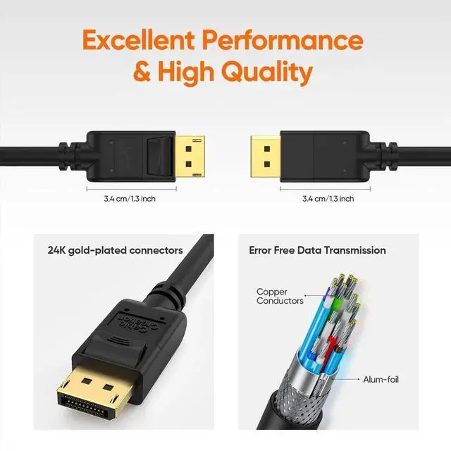Alt view image 7 of 7 - Displayport Cable 10Ft/3M, 4K DP Cable 1.2 Male to Male Support 4K@60Hz, 2K@144Hz Compatible with Computer, Desktop, Laptop, PC, Monitor, Projector,2Pack/Black