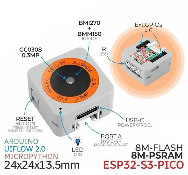 Alt view image 2 of 7 - JAENFONG ATOMS3R CAM Camera Development Board ESP32-S3 Mini Programmable Controller Pre-Installed UVC Firmware