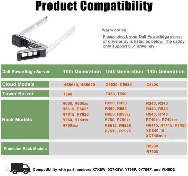 Alt view image 5 of 5 - JAENFONG Hard Drive Bracket 3.5" HDD SSD Bracket X7K8W 0X7K8W Hard Drive Tray Caddy Compatible for D.ell PowerEdge 16th/15th/14th Generation R240 R340 R440 R540 R640 R740 R740xd2 R6415 R7425, 10 Pack