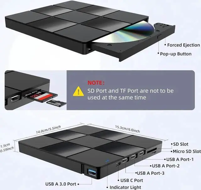 Alt view image 2 of 7 - [7 in 1] External CD DVD Drive, USB 3.0 Type-C CD DVD +/- RW Burner - Plug and Play - External Optical DVD CD ROM Drive for Laptop PC Computer, USB CD/DVD Drive Compatible with Windows 11/10 Mac OS
