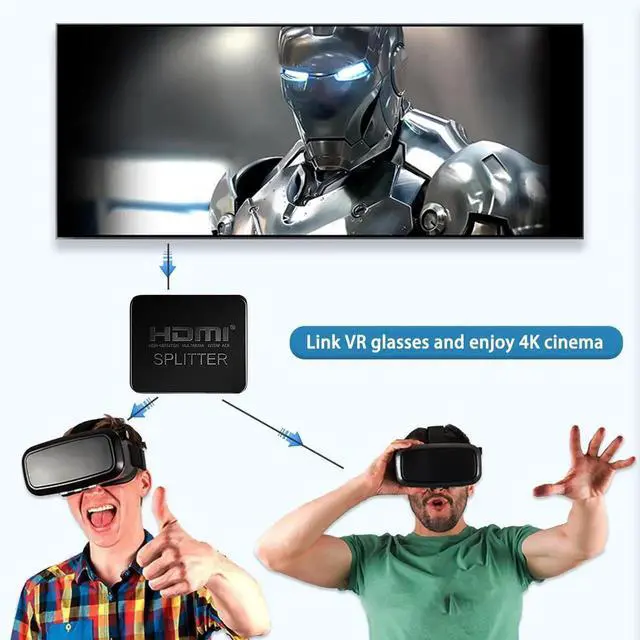 Alt view image 4 of 7 - HDMI Splitter 1 in 2 Out for Dual Monitors with a 5ft HDMI Cable 4K UHD Display for 2 Monitors- Copy 1 Source to 2 Displays at The Same Time