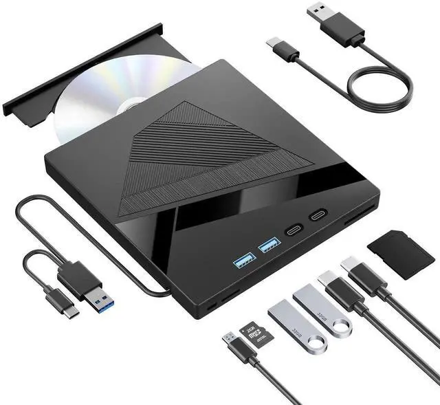 Main image of JAENFONG External DVD Drive, 7-in-1 External CD/DVD Drive for Laptop, USB DVD Burner with SD/TF Port, USB 3.0&Type-C CD ROM External Drive for Laptop Desktop PC Windows XP/7/8/10 Linux MacOS