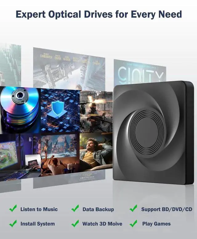 Alt view image 6 of 7 - JAENFONG External Blu-ray Drive, USB 3.0 Type-C Optical External DVD Drive Burner, External Bluray Burner Compatible with Windows/MacOS/Linux Laptop Desktop