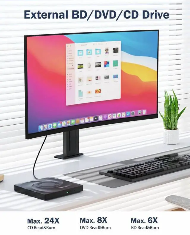 Alt view image 3 of 7 - JAENFONG External Blu-ray Drive, USB 3.0 Type-C Optical External DVD Drive Burner, External Bluray Burner Compatible with Windows/MacOS/Linux Laptop Desktop