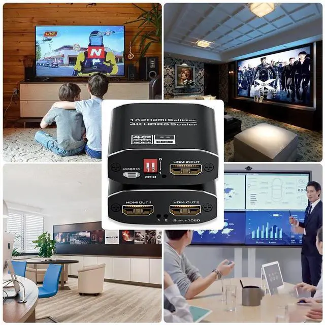 Alt view image 2 of 7 - 1x2 HDMI Splitter, HDR 4K@60Hz HDMI spliter 1 in 2 Out, Supports HDMI 2.0, HDCP 2.2, Mirror Screen Monitors Supports EDID Control for Xbox PS3/4/5 PC DVD Fire Stick Blu-Ray Player TV