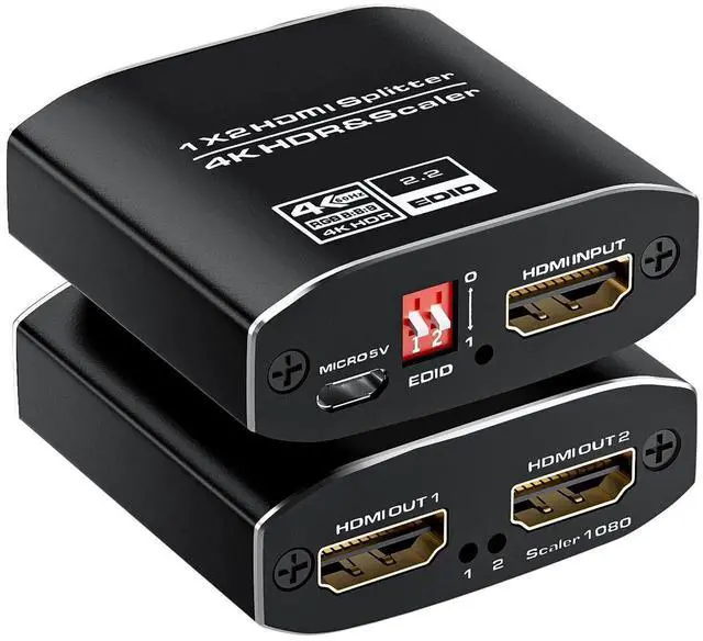 Main image of 1x2 HDMI Splitter, HDR 4K@60Hz HDMI spliter 1 in 2 Out, Supports HDMI 2.0, HDCP 2.2, Mirror Screen Monitors Supports EDID Control for Xbox PS3/4/5 PC DVD Fire Stick Blu-Ray Player TV