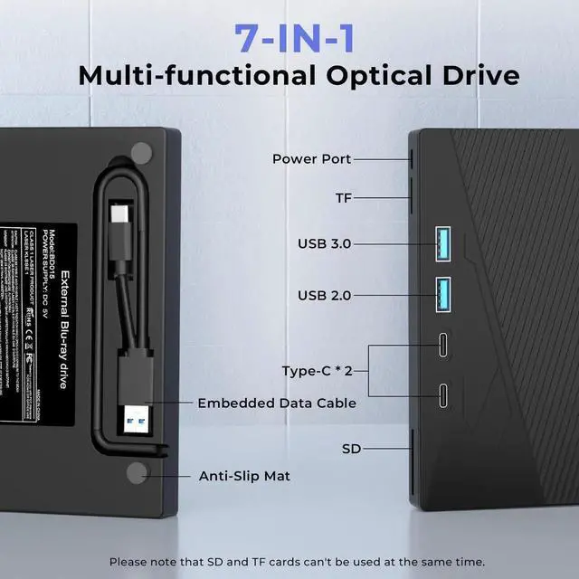 Alt view image 2 of 7 - JAENFONG External CD/DVD Drive for Laptop, 7-in-1 DVD Drive for Laptop USB 3.0 & Type-C Portable CD Burner External Disk Drive Optical Compatible with Latptop PC Windows XP/7/8/10, Linux MacOS