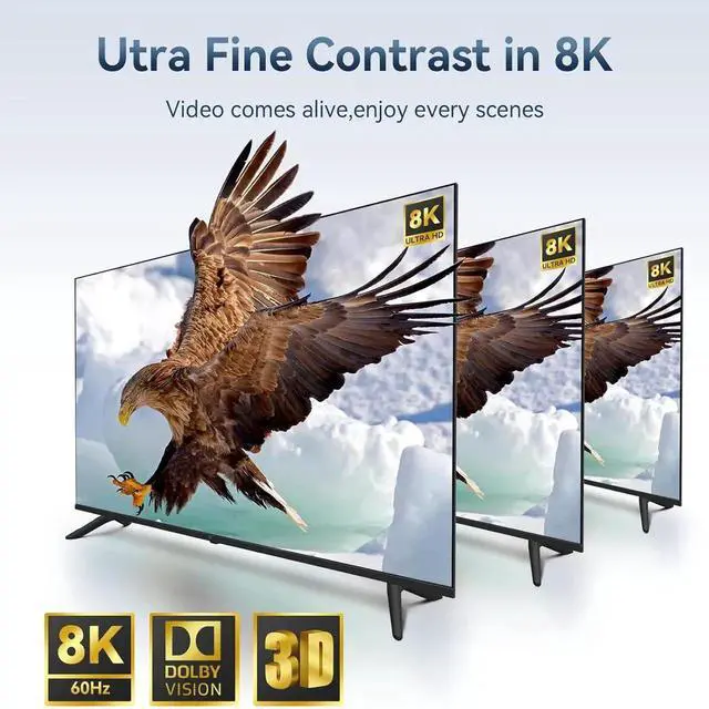 Alt view image 3 of 7 - 8K HDMI 2.1 Splitter 1 in 2 Out, 1x2 HDMI Splitter Support 8K@60hz, 4K@120hz, EDID, 48Gbps, 3D, HDR 10+, HDCP2.3, Dolby Vision, 3.5mm Audio Output, Mirror Dual Monitors for PS5 SkyQ Xbox NVIDIA AMD NS