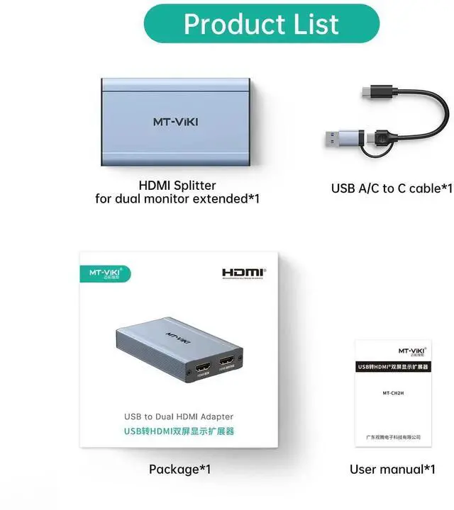 Alt view image 2 of 7 - MT-VIKI HDMI Splitter Extended Display for Dual Monitors/Multi-Monitor, 4K@30Hz & 1080P@60Hz, USB 3.0 & USB C Adapter to HDMI for Windows & Mac, Required Driver Installation