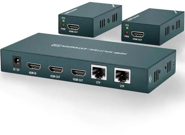 Main image of HDMI Extender Splitter 1x2, HD1080P@60Hz & 3D Visual, Extending 165ft (50m) Length Transmission Over CAT5e/CAT6/CAT7 Cable, 2 Channel Transmission with 2 HDMI Loop Out1