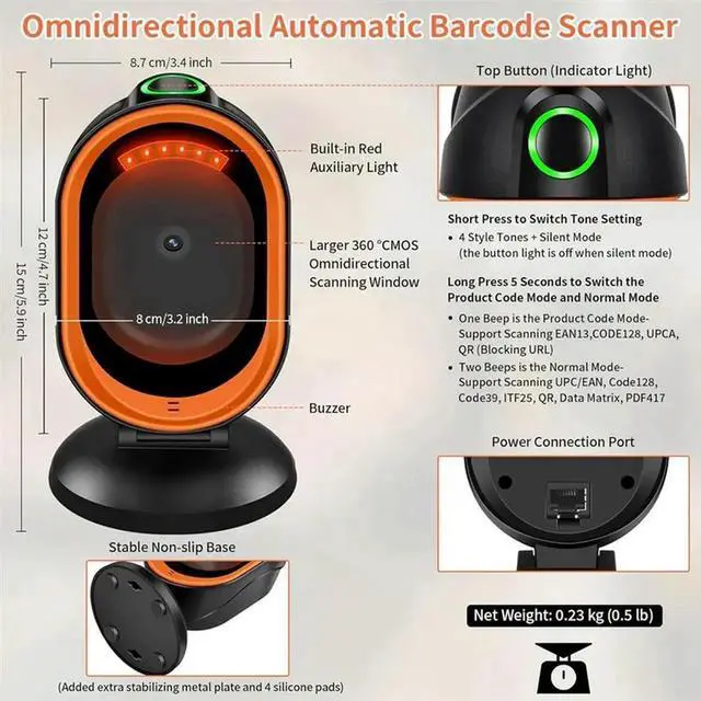 Alt view image 3 of 4 - JAENFONG X30 1D QR 2D , Automatic Desktop Bar Code Reader For Computers, PC, Laptop & Universal POS System