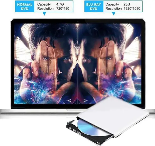 Alt view image 3 of 7 - JAENFONG External Blu-Ray  DVD Drive for Laptop, USB 3.0 Portable Optical Slim CD/DVD/Blu-Ray Burner Player RW Drive For Desktop PC Windows XP/ 2003/ Vista/ 7/8, Linux, Mac os System , Silver