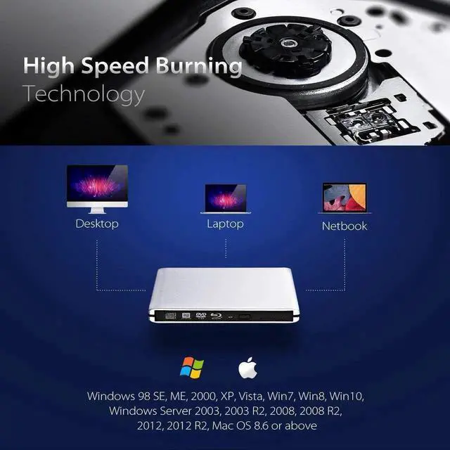 Alt view image 4 of 7 - JAENFONG External Blu Ray DVD Drive , USB 3.0 Burner Slim Optical Portable Blu-ray CD DVD Reader Writer RW Player for Laptop Desktop MacBook OS Windows 7 8 10 PC iMac Laptop (Silver)