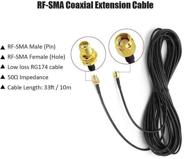 Alt view image 3 of 4 - 33ft WiFi Antenna Extension Cable SMA Male to SMA Female RF Connector Adapter for Wireless LAN Router Bridge & Cellular Antenna Extension