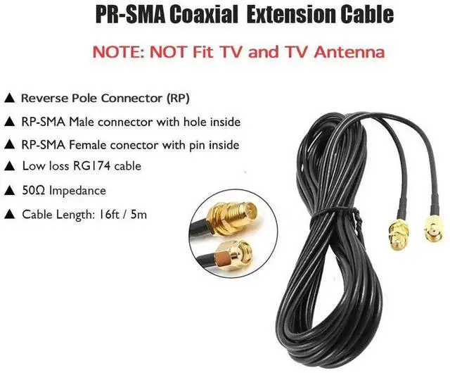 Alt view image 2 of 5 - 16.5ft RP SMA Coaxial Extension Cable Male to Female Connector for Wireless LAN Router Bridge & Other External WiFi Antenna Equipment 2Pack