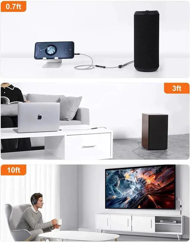 Alt view image 2 of 7 - JAENFONG 3.5mm to RCA Cable, 3.5mm Female to 2RCA Male Stereo Audio Cable Gold Plated for TV,Smartphones, MP3, Tablets, Speakers,Home Theater,Black and White, 3FT/1M