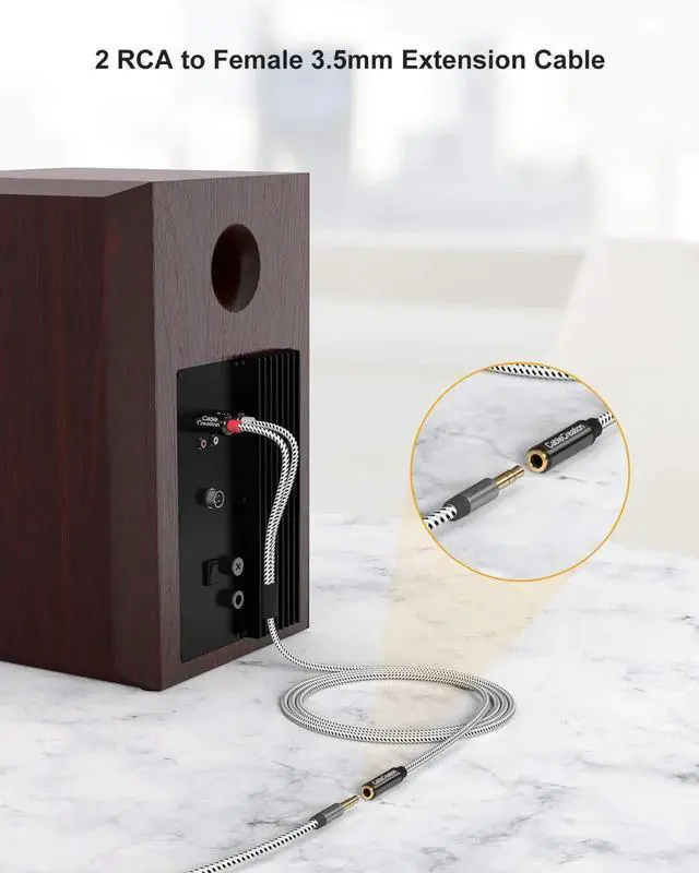 Alt view image 3 of 7 - JAENFONG 3.5mm to RCA Cable, 3.5mm Female to 2RCA Male Stereo Audio Cable Gold Plated for TV,Smartphones, MP3, Tablets, Speakers,Home Theater,Black and White, 3FT/1M