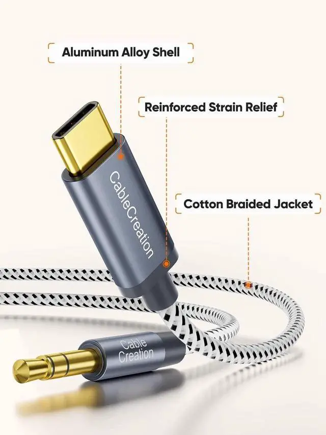 Alt view image 3 of 7 - JAENFONG USB C to 3.5mm Audio Aux Cable 6FT/1.8m, Type C to 3.5mm Headphone Car Stereo Cord Compatible with iPhone 16 Pro Max 15 Pro Max, Samsung Galaxy S24 S23 S22 S21 Note 20, iPad Pro, Gray