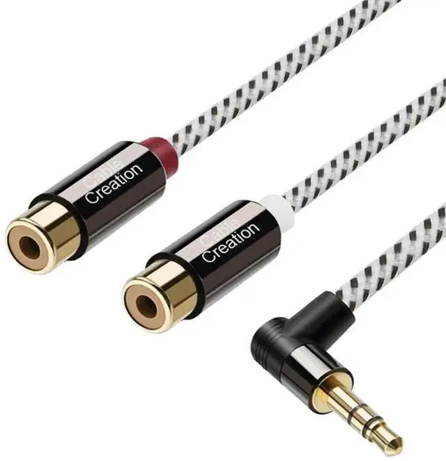 Main image of JAENFONG 3.5mm to 2RCA Female Cable, Angle 3.5mm Mini-Jack to RCA Stereo Audio Y Cable Gold Plated, Compatible with iPhone,iPod,MP3,Tablets,HiFi Stereo System, Speaker,3FT/0.92M