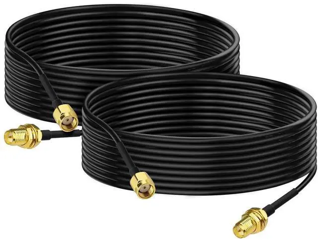 Alt view image 7 of 7 - WiFi Antenna Extension Cable 2-Pack RP-SMA Male to RP-SMA Female Bulkhead Mount RG174 Cable 3m 10 feet for WiFi Router Security IP Camera Wireless Network Card Adapter