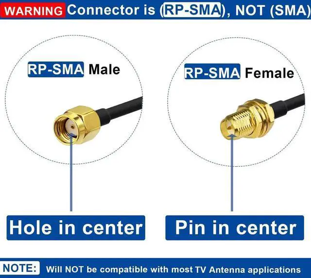 Alt view image 2 of 7 - WiFi Antenna Extension Cable 2-Pack RP-SMA Male to RP-SMA Female Bulkhead Mount RG174 Cable 3m 10 feet for WiFi Router Security IP Camera Wireless Network Card Adapter