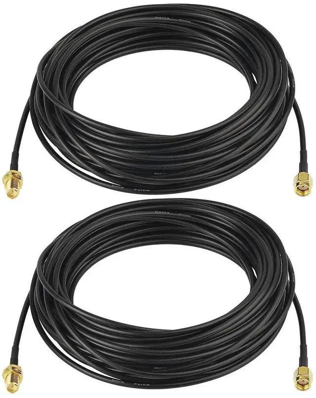 Main image of WiFi Antenna Extension Cable 2-Pack RP-SMA Male to RP-SMA Female Bulkhead Mount RG174 Cable 30 feet for WiFi Router Security IP Camera Wireless Network Card Adapter