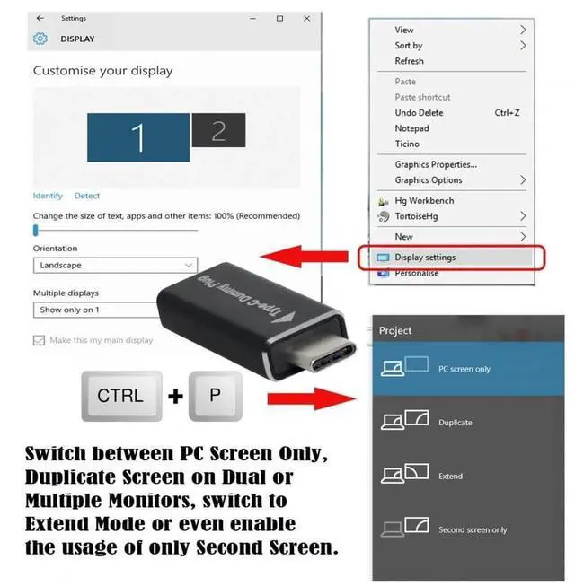 Alt view image 5 of 7 - Virtual Display Adapter USB-C Type-C DP-Alt Mode DDC EDID Dummy Plug Headless Ghost Display Emulator Black Color 4K@17Hz