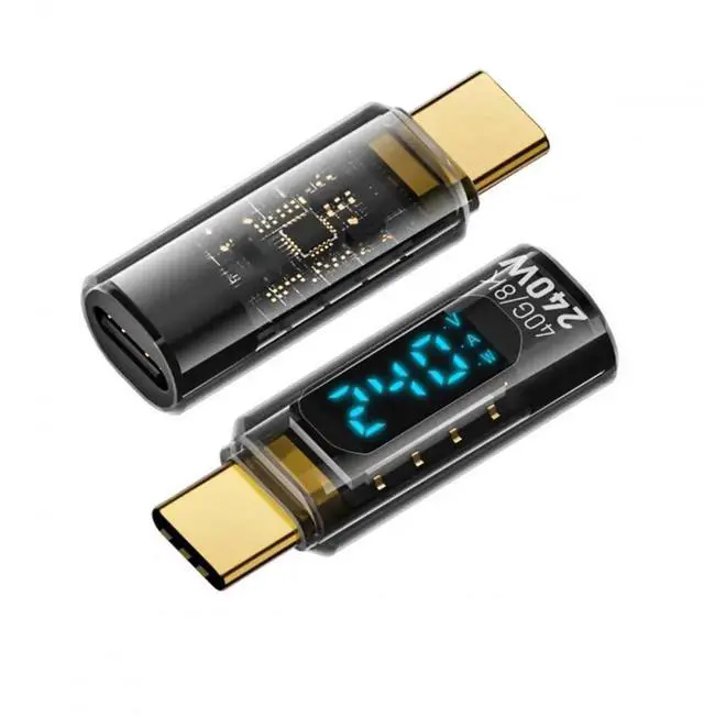 Alt view image 4 of 7 - Adapter 240W Type-C Smart LED Display USB4 Male to Female Extension Adapter USB4.0 40Gbps Current Voltage Monitoring Tester Detector