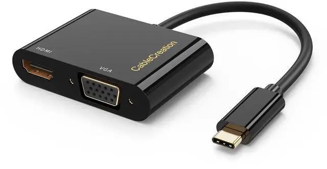 Main image of USB C to HDMI VGA Adapter, Type C to VGA to USB C Thunderbolt 3 for Dual Monitor Adapter Compatible with iPhone 15 Plus/15 Pro Max, Galaxy S22 Ultra, MacBook Pro 2020, iPad Pro 2020