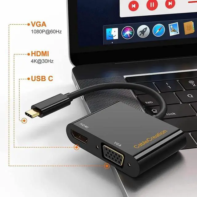 Alt view image 2 of 7 - USB C to HDMI VGA Adapter, Type C to VGA to USB C Thunderbolt 3 for Dual Monitor Adapter Compatible with iPhone 15 Plus/15 Pro Max, Galaxy S22 Ultra, MacBook Pro 2020, iPad Pro 2020
