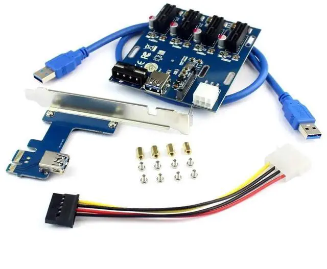 Alt view image 7 of 7 - JAENFONG PCIe 1 to 4 PCI Express 1X Slots Riser Card Mini ITX to External 4 PCI-e Slot Adapter PCIe Port Multiplier Card