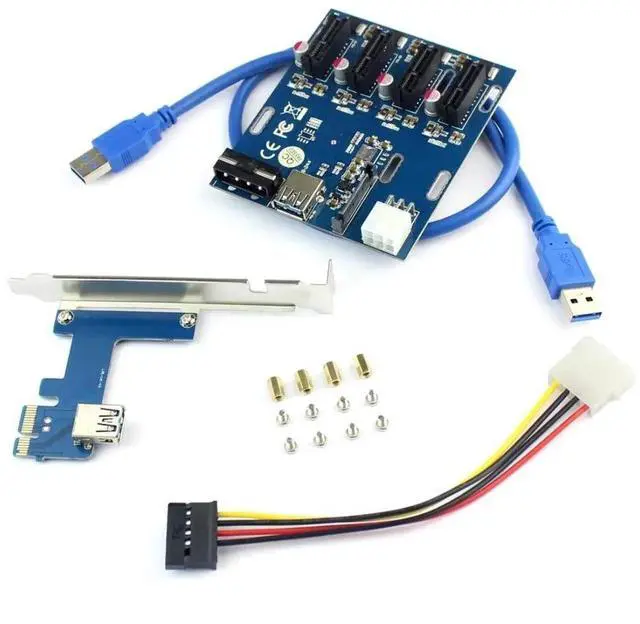 Alt view image 3 of 7 - JAENFONG PCIe 1 to 4 PCI Express 1X Slots Riser Card Mini ITX to External 4 PCI-e Slot Adapter PCIe Port Multiplier Card